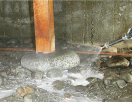 通り道の束石に、専用の薬剤を散布します。